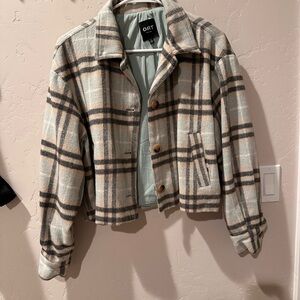 Oat New York Plaid Cropped Jacket- blue